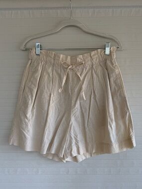 Uniqlo High-Waist Cream Linen-Blend Drawstring Shorts